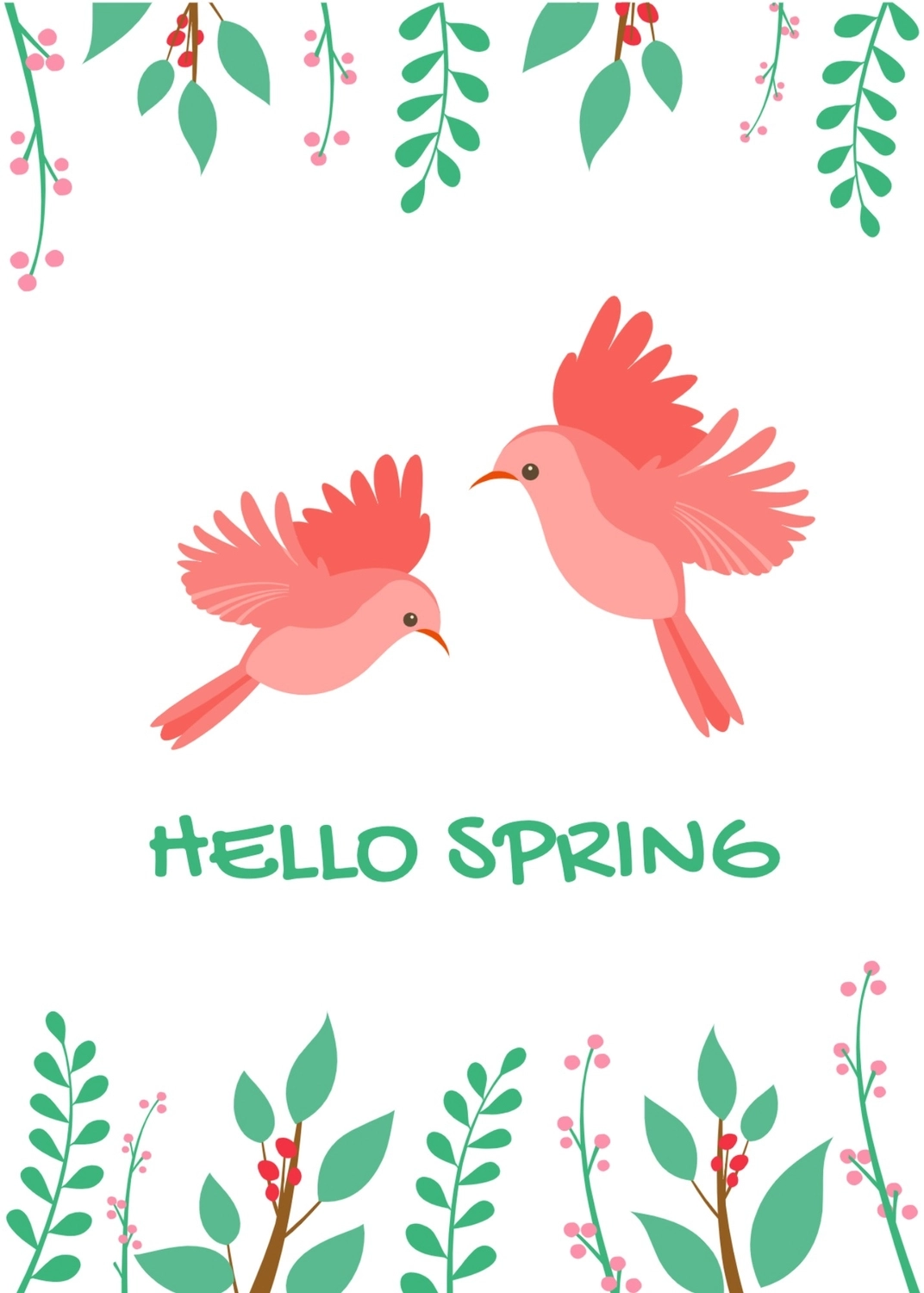 春のグリーティングカード　二羽の鳥, 두 마리, 만들기, 디자인, 메시지 카드 템플릿