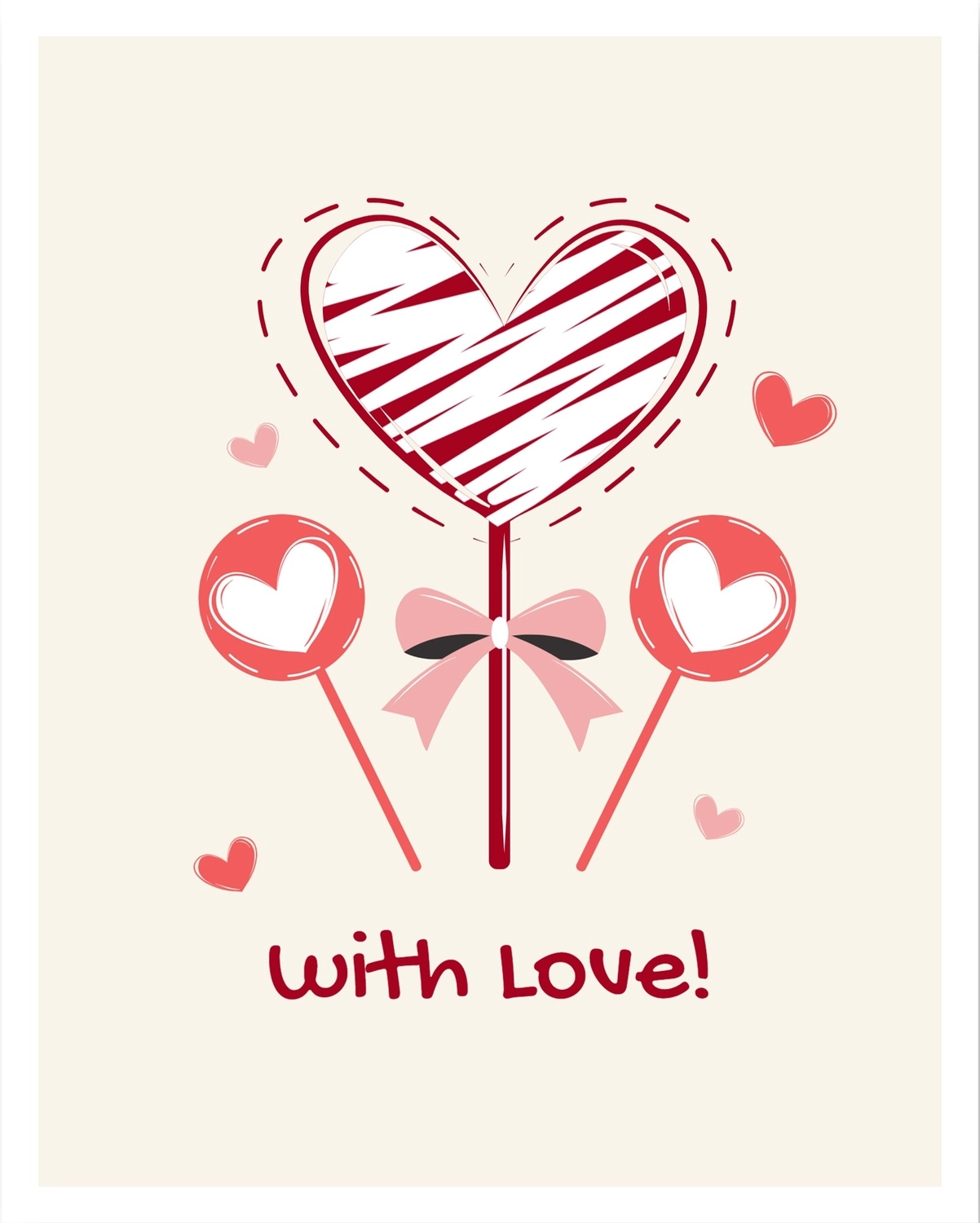 バレンタインデーグリーティングカード　ハートのキャンディー, バトン, 作成, デザイン, メッセージカードテンプレート