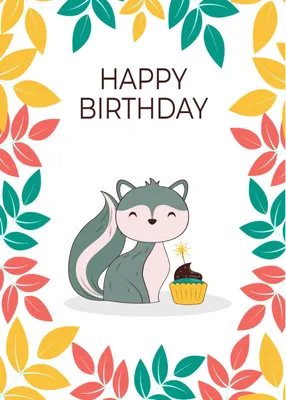 りすと誕生日ケーキ, Squirrel, cupcake, Sideways, Birthday Card template