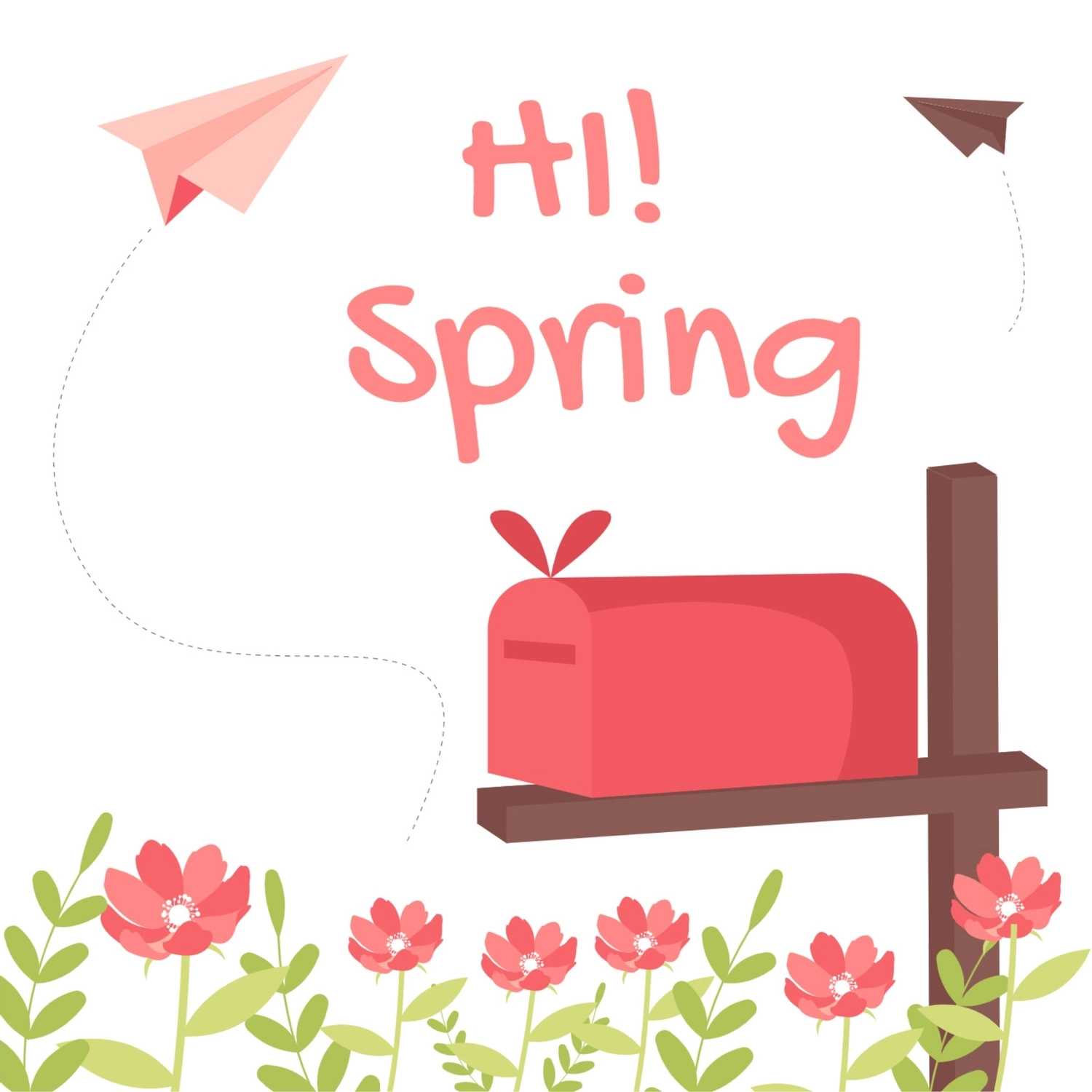 春のグリーティングカード　メールボックスと紙飛行機, 紙飛行機, 作成, デザイン, メッセージカードテンプレート