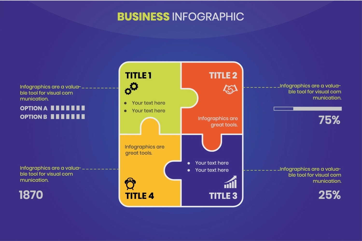 ジグソーパズルのビジネスインフォグラフィック, 圖標, 創造, 設計, 資訊圖表 模板