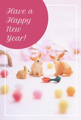 シュライヒ　3匹のうさぎ　パステルカラー, happy, new, year, 年賀状テンプレート