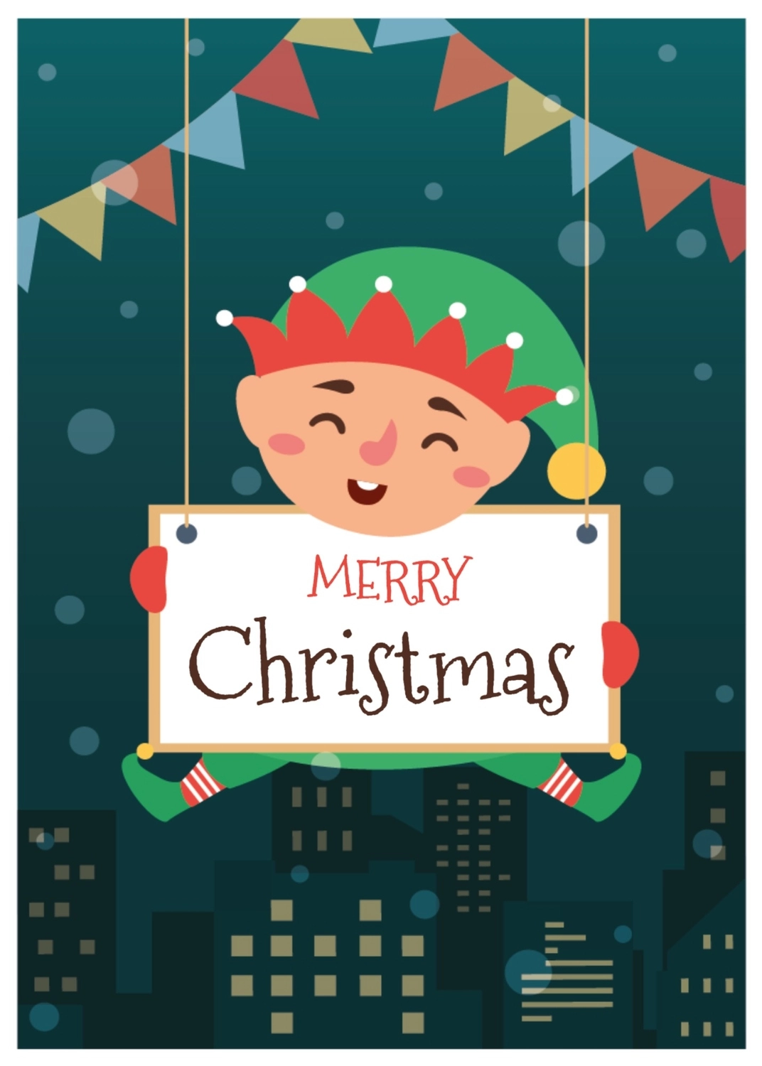 クリスマスグリーティングカード　妖精, 夜空, クリスマスカード, 作成, メッセージカードテンプレート