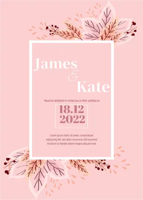 ピンク色の植物イラストのウェディングカード, Greeting, greeting card, Postcard, Wedding Card template