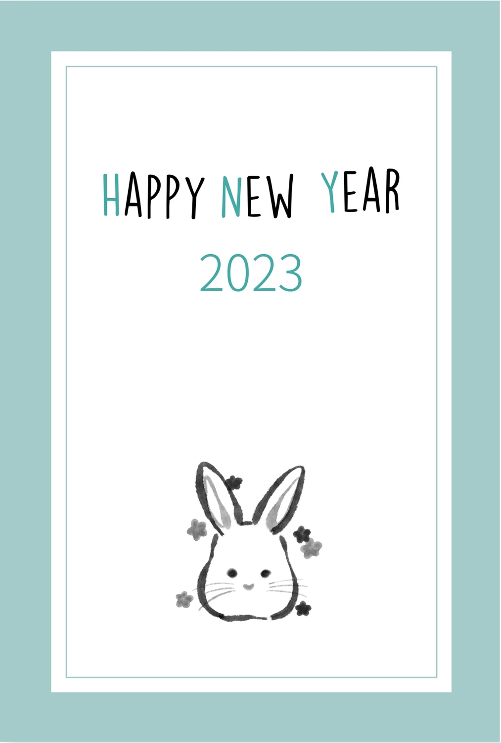 水墨画うさぎの年賀状　縦, White background, margin, Happy New Year, New Year Card template