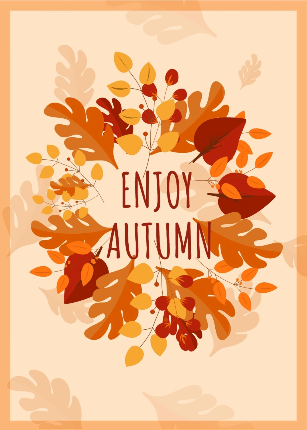 秋のグリーティングカード　落ち葉のリース, 紅葉, 作成, デザイン, メッセージカードテンプレート