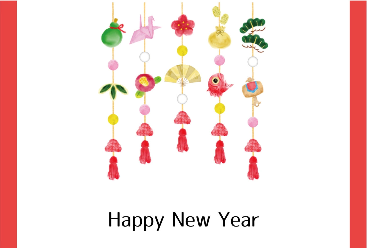 正月飾りの年賀状, 도미, 吊るし飾り, 여백, 새해 카드 템플릿
