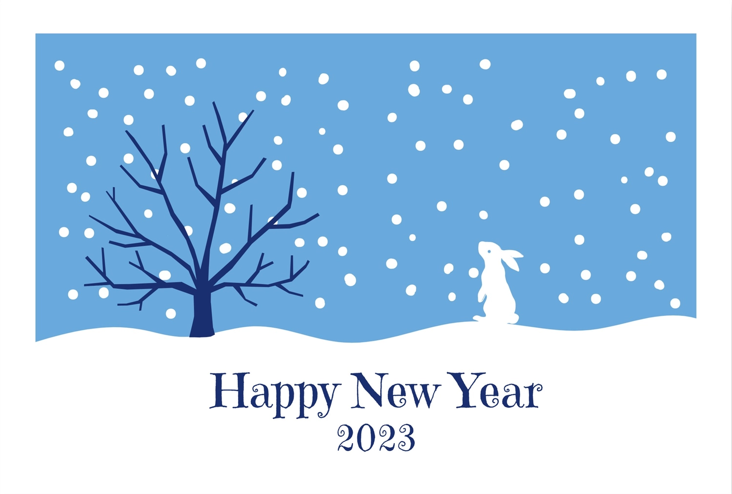 雪の日の白うさぎ年賀状, 動物, 和谐, 白兔子, 新年卡 模板