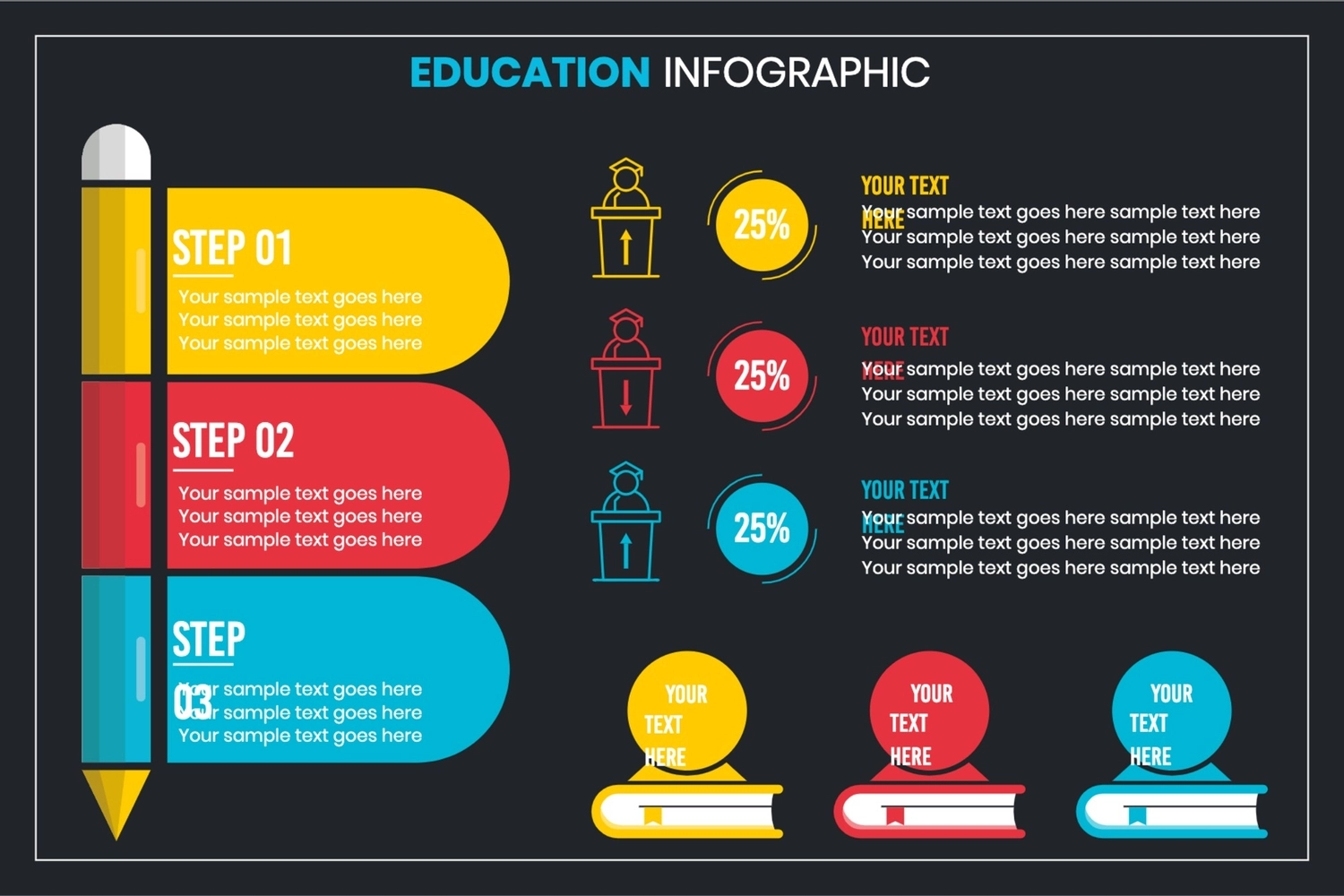 ペンと本の教育インフォグラフィック Miễn phí Infographic Mẫu 3640 ...