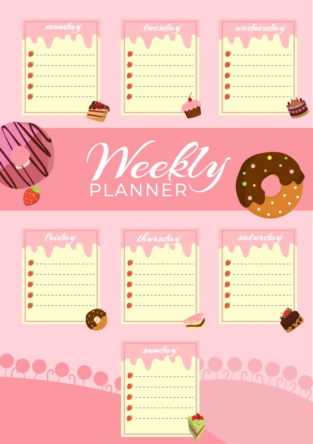 かわいい予定表, donut, create, design, Planner template