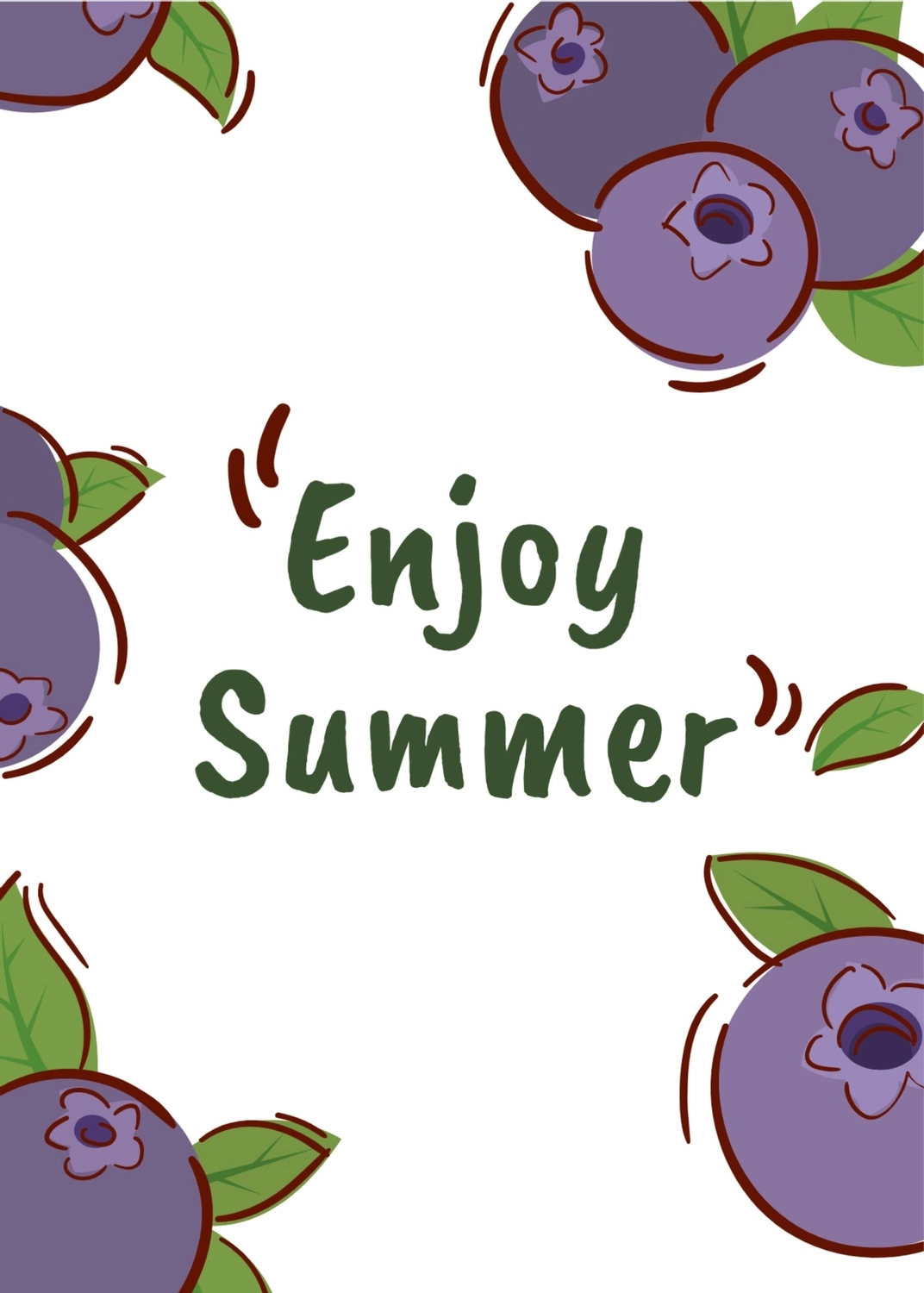夏のグリーティングカード　ブルーベリー, 白色の背景, 作成, デザイン, メッセージカードテンプレート
