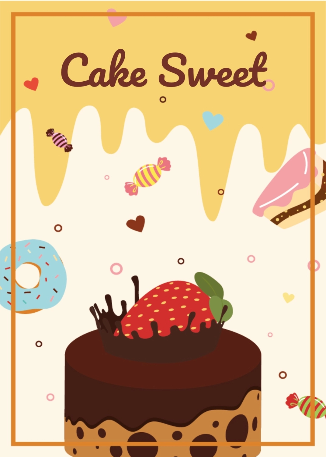 ケーキのグリーティングカード　いちごのチョコレートケーキ, ケーキスウィート, いちご, イチゴ, メッセージカードテンプレート