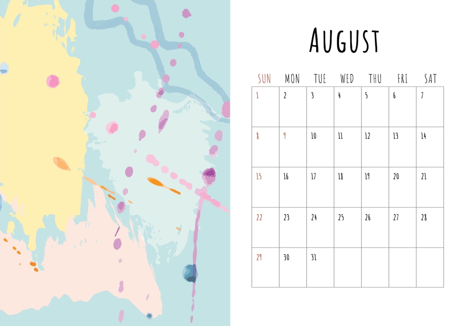 爽やかな8月の無料カレンダーテンプレート 4713 デザインac