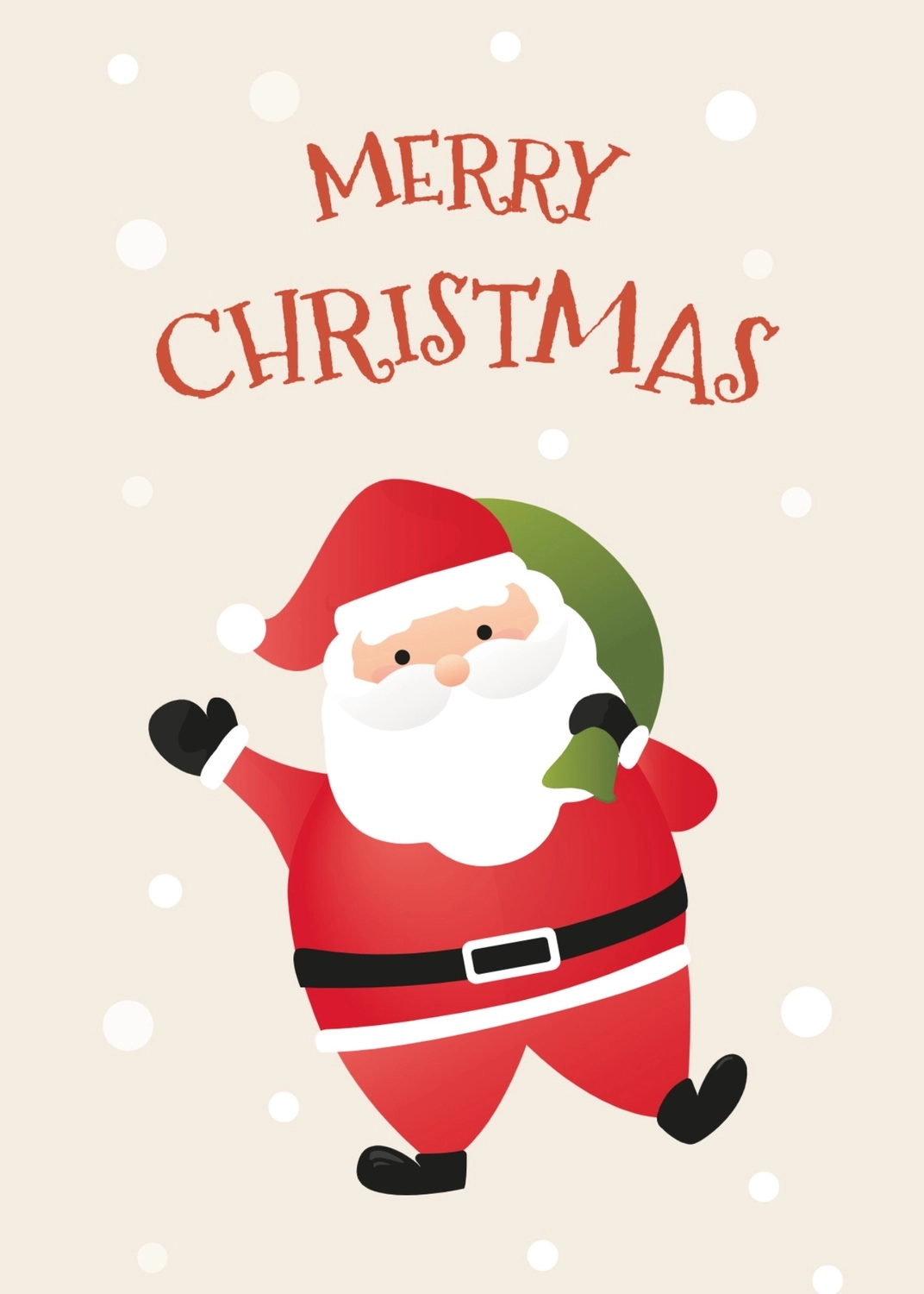 サンタさんのメリークリスマス, ベージュバック, クリスマスカード, 縦, グリーティングカードテンプレート