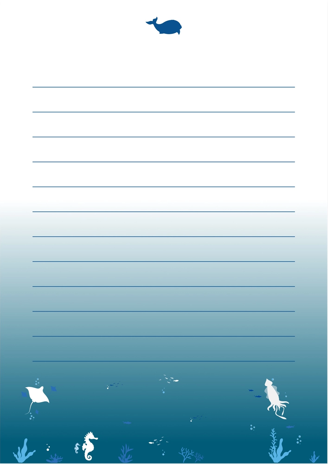 クジラとイカとエイの便箋, 信紙, 信, 信, 便條紙 模板