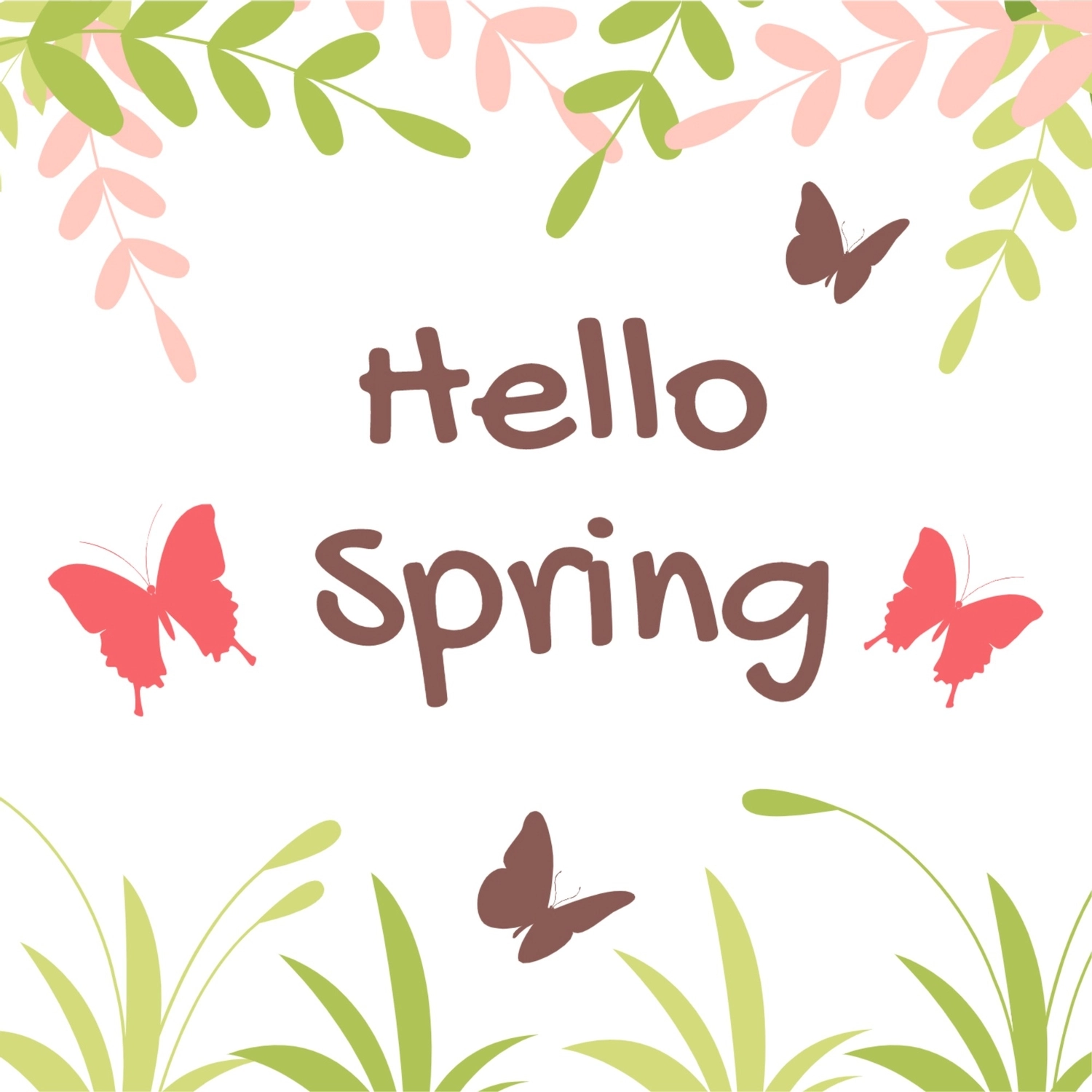 春のグリーティングカード　蝶々, 草, 作成, デザイン, メッセージカードテンプレート