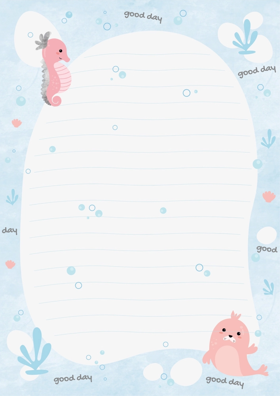 爽やかな海, animal, write, pastel colour, Letter template