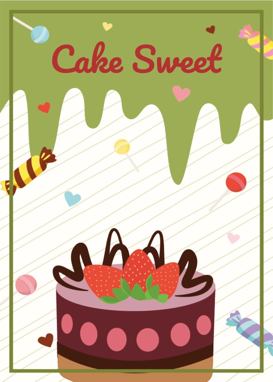 ケーキのグリーティングカード　イチゴのケーキ, 甜食, 創造, 設計, 留言卡 模板