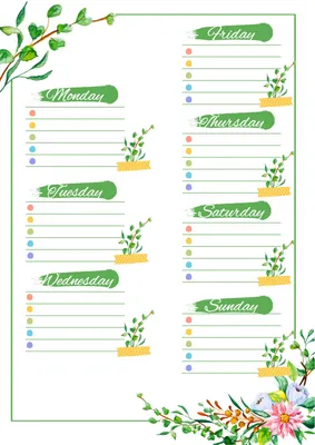 お花のスケジュール, schedule, green, leaf, Planner template