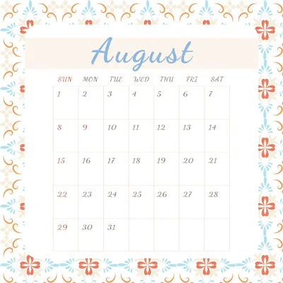 8月カレンダー, カレンダー, 8月, 月, カレンダーテンプレート