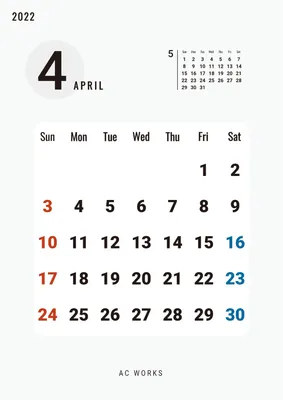 淡いカラーのシンプルカレンダー, 2022年, 4月, シンプル, カレンダーテンプレート