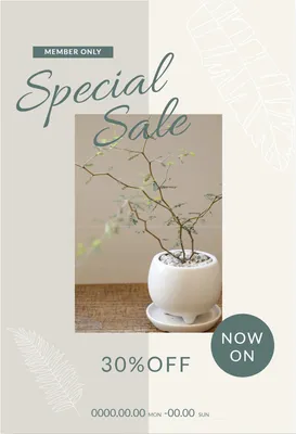 30%OFF案内（観葉植物の写真）, greeting card, printing, sale, Greeting Card template