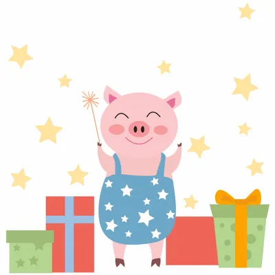 豚とたくさんのプレゼント, スター, 豚, ピッグ, 誕生日カードテンプレート
