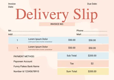 パステルカラーの納品書, delivery slip, template, Layout, Delivery Slip template