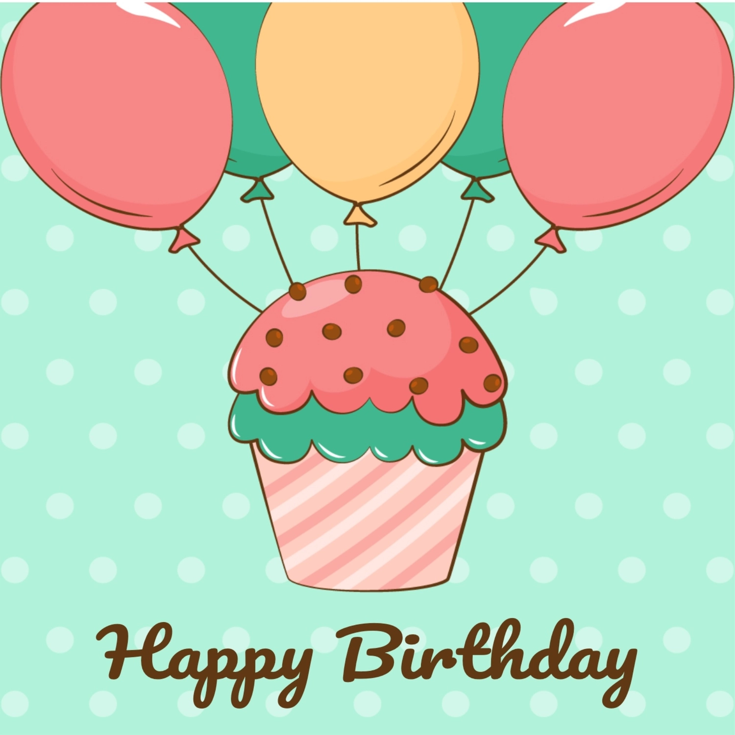 誕生日カード　風船で飛ぶカップケーキ, ガーリー, バースデーカード, 作成, 誕生日カードテンプレート