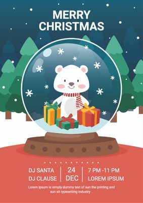 メリークリスマス　熊のスノードーム, Christmas, Snow globe, Bear, Poster template