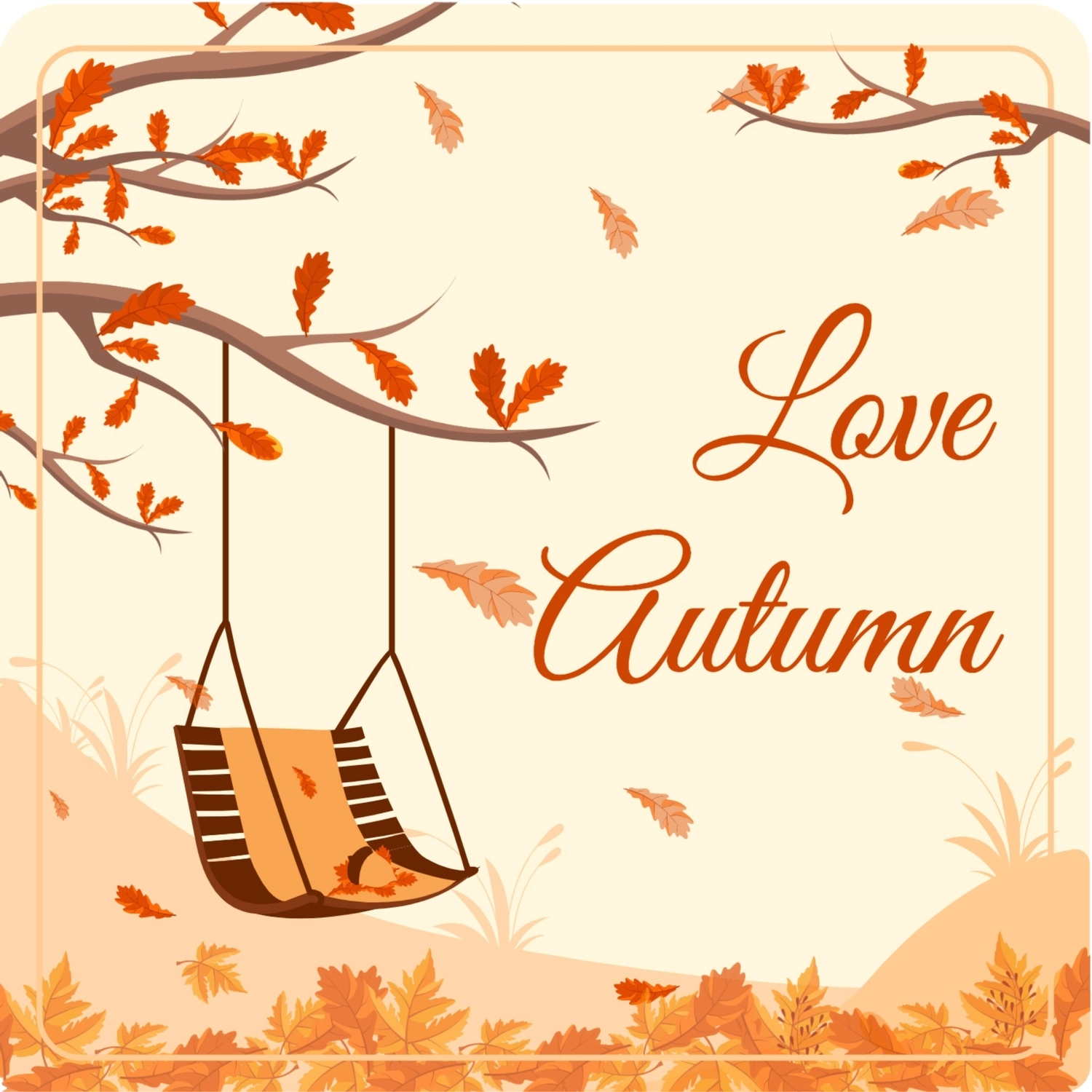 秋のグリーティングカード　ブランコ, 枯れ葉, 作成, デザイン, グリーティングカードテンプレート