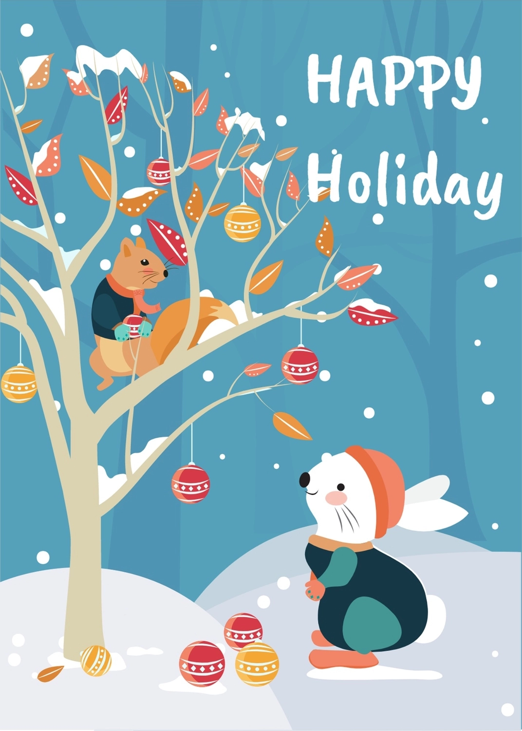 冬のグリーティングカード　リスとウサギ, マンガ, クリスマスカード, 作成, メッセージカードテンプレート