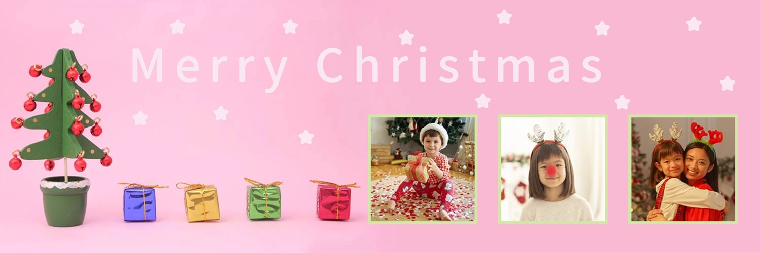 ピンク背景が可愛いクリスマスのTwitter向けヘッダー, Christmas gift, Christmas tree, woman, Twitter Header template
