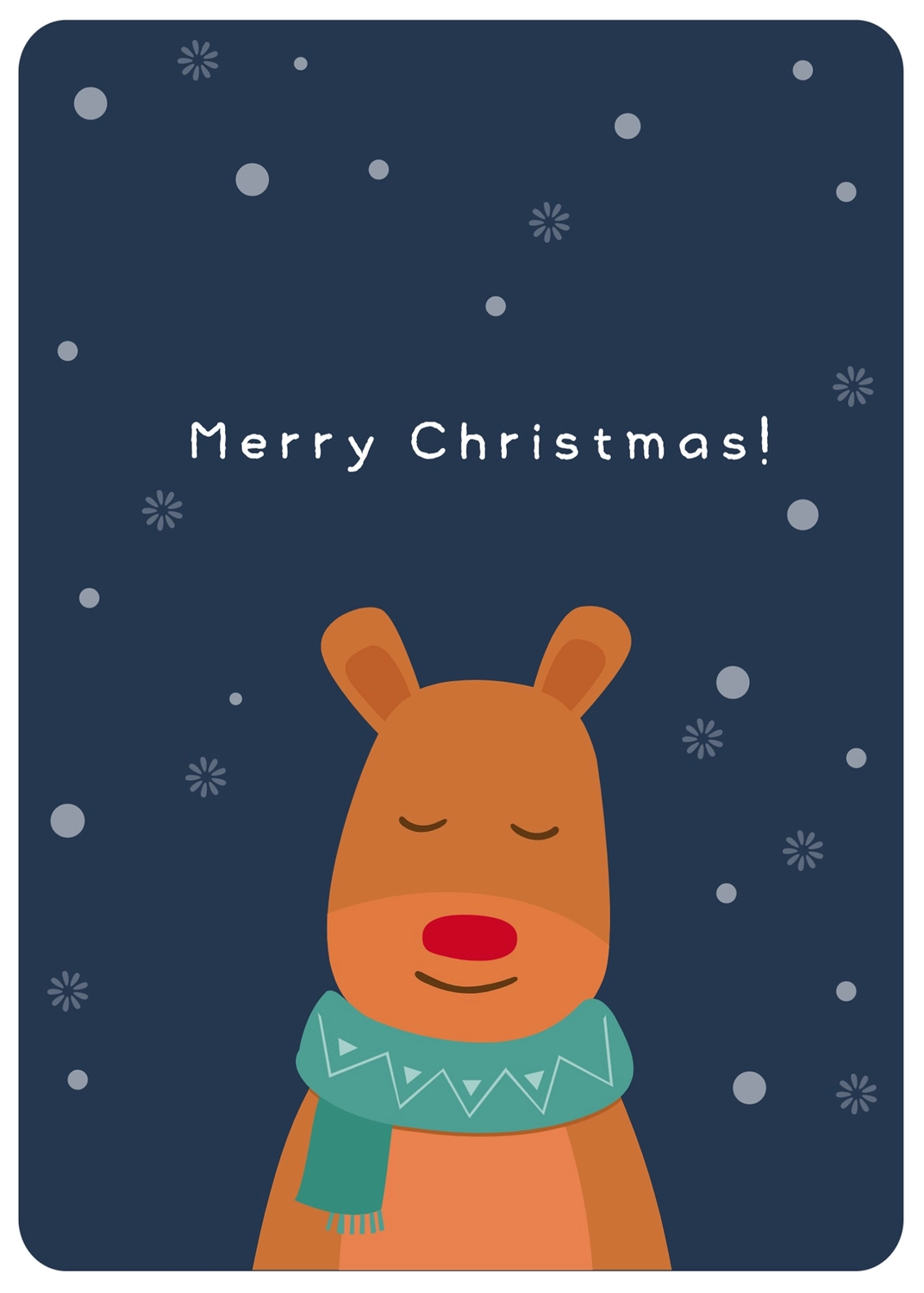 クリスマスグリーティングカード　トナカイ, 紺色地, クリスマスカード, ベアー, メッセージカードテンプレート