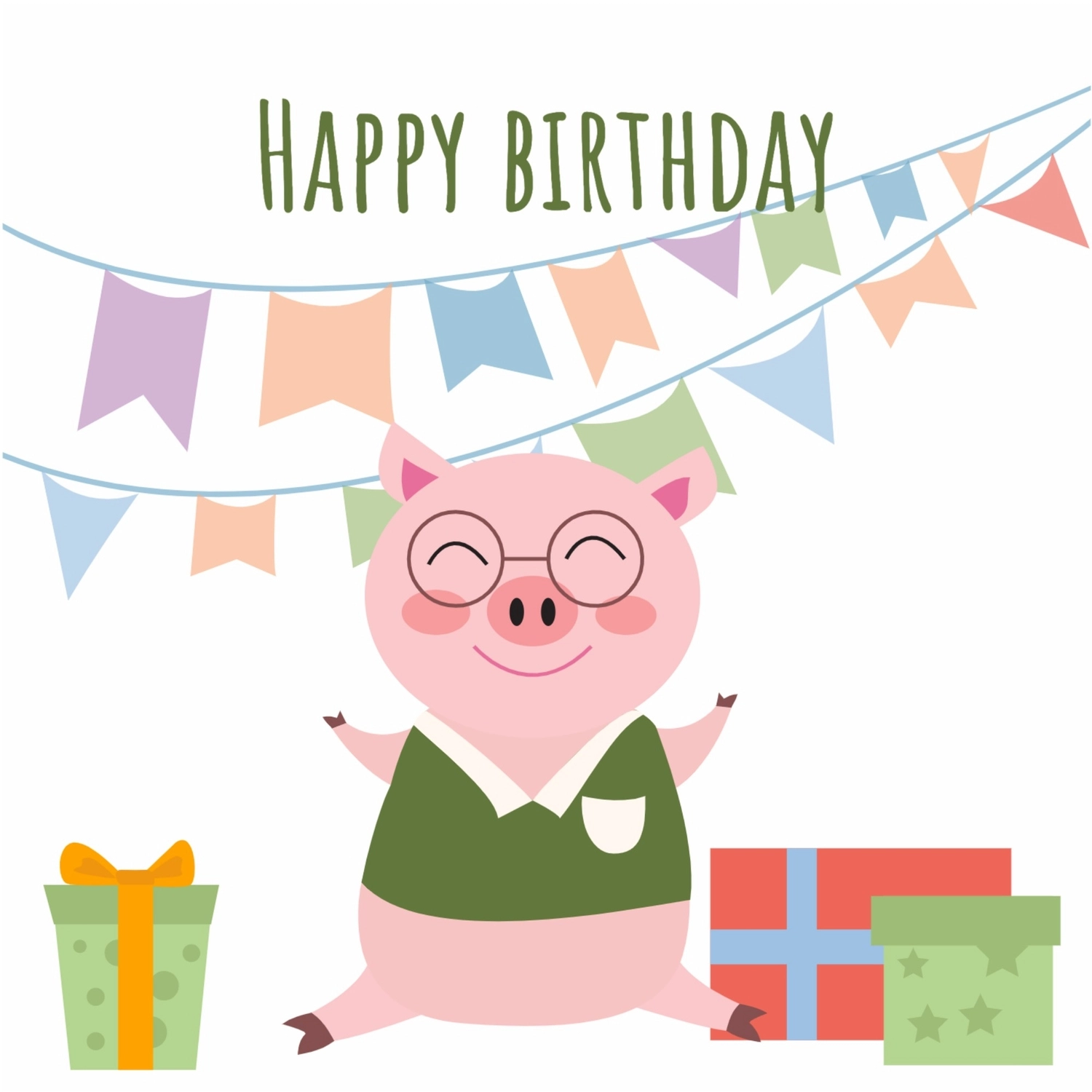 誕生日カード　豚のお父さん, リボン, バースデーカード, 作成, 誕生日カードテンプレート