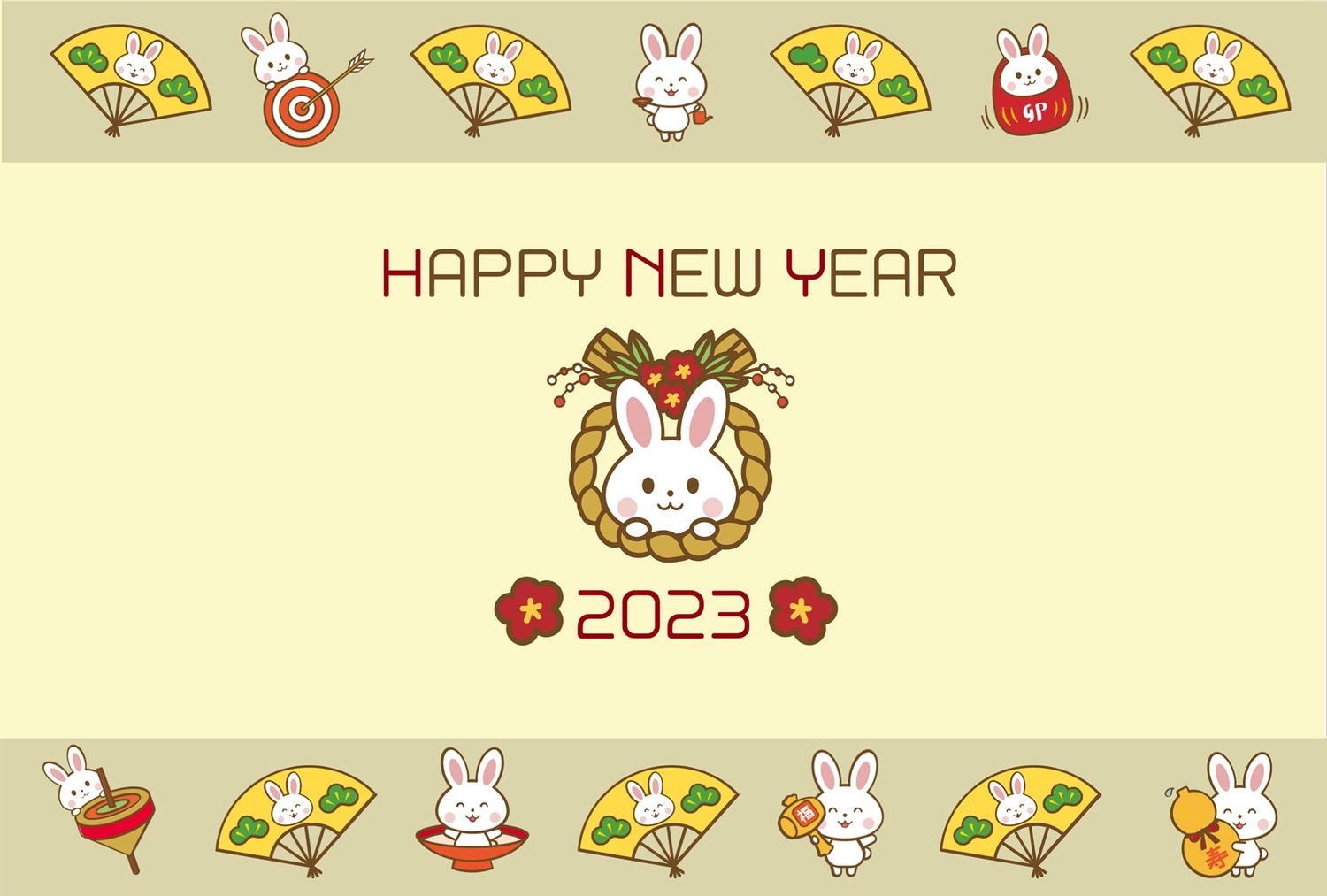 しめ飾りの卯年年賀状, Shimenawa, line stamp style, Happy New Year, New Year Card template