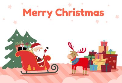 サンタとトナカイイラストのカード, 横書き, メリークリスマス, クリスマス, グリーティングカードテンプレート