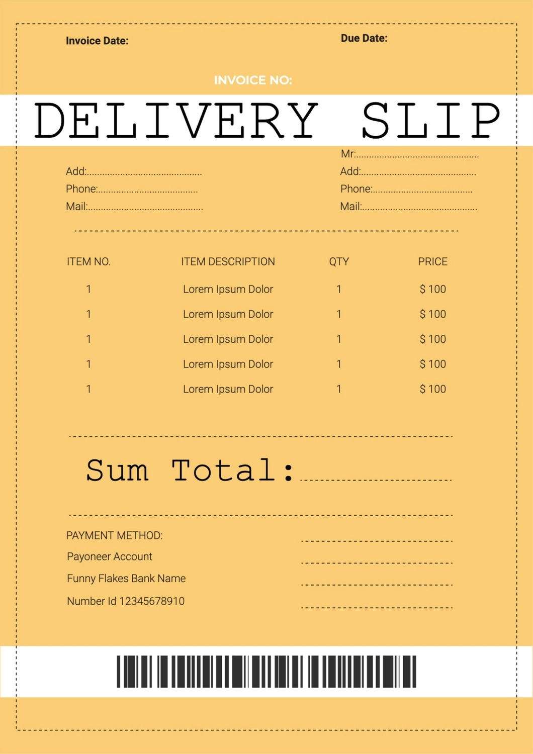 卵色の納品書, Yellow background, create, design, Delivery Slip template