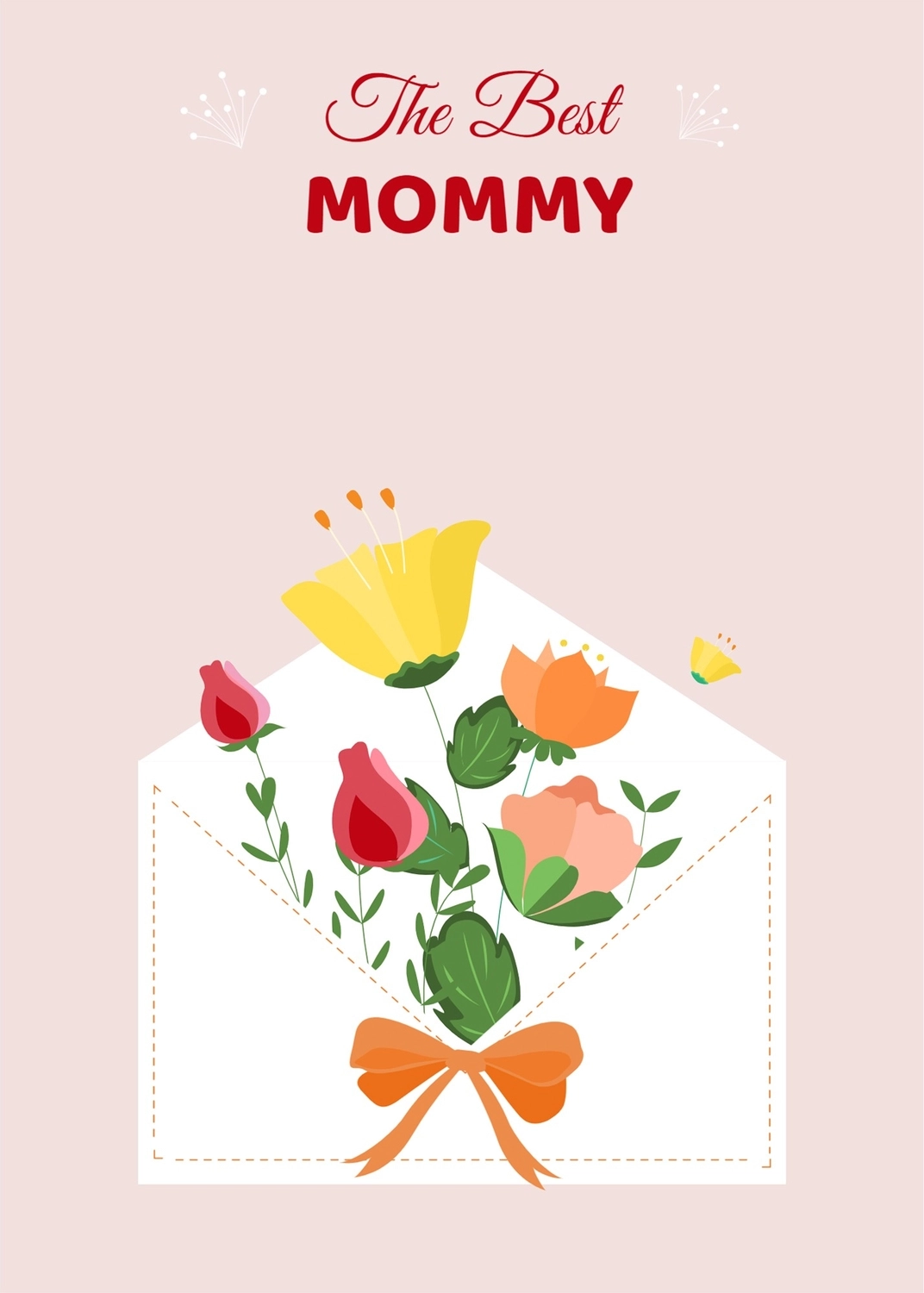 母の日グリーティングカード　花と封筒, 水色バック, 作成, デザイン, メッセージカードテンプレート