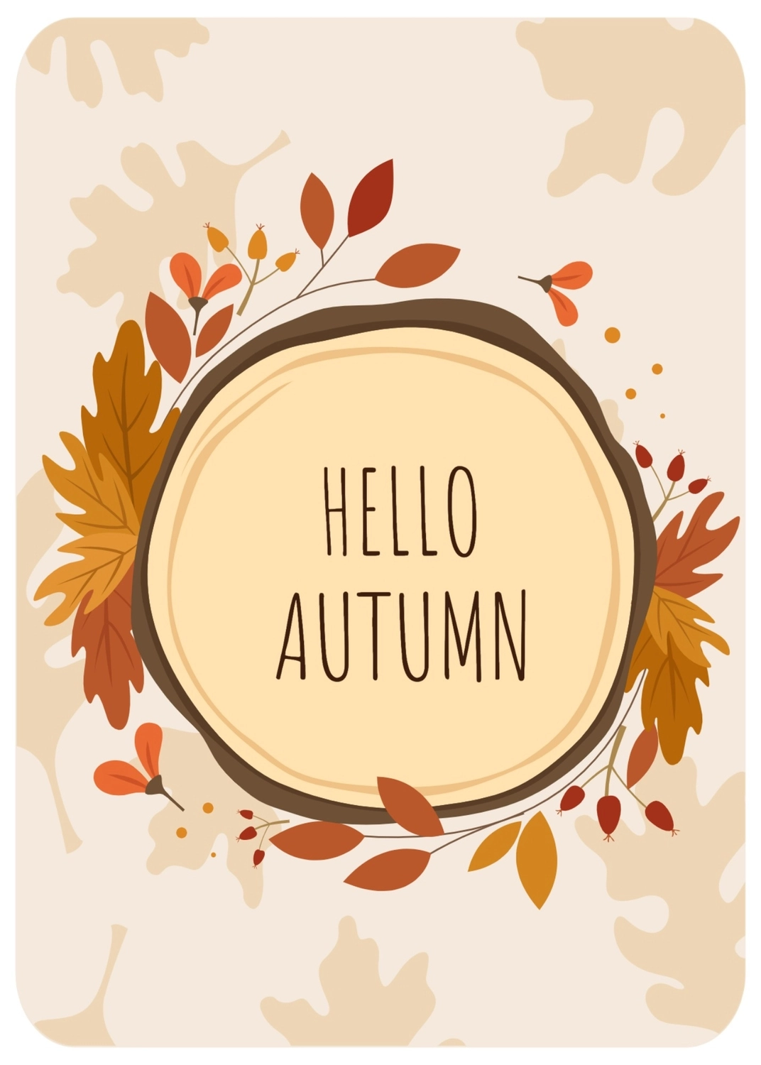 秋のグリーティングカード　紅葉のリース, 落ち葉, 作成, デザイン, メッセージカードテンプレート