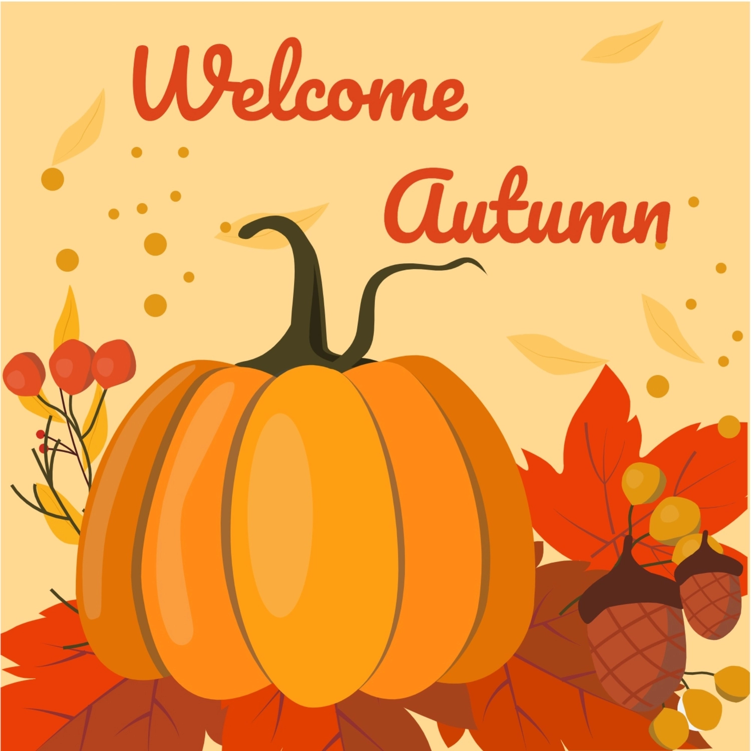 秋のグリーティングカード　かぼちゃ, もみじ, 四角, 作成, グリーティングカードテンプレート