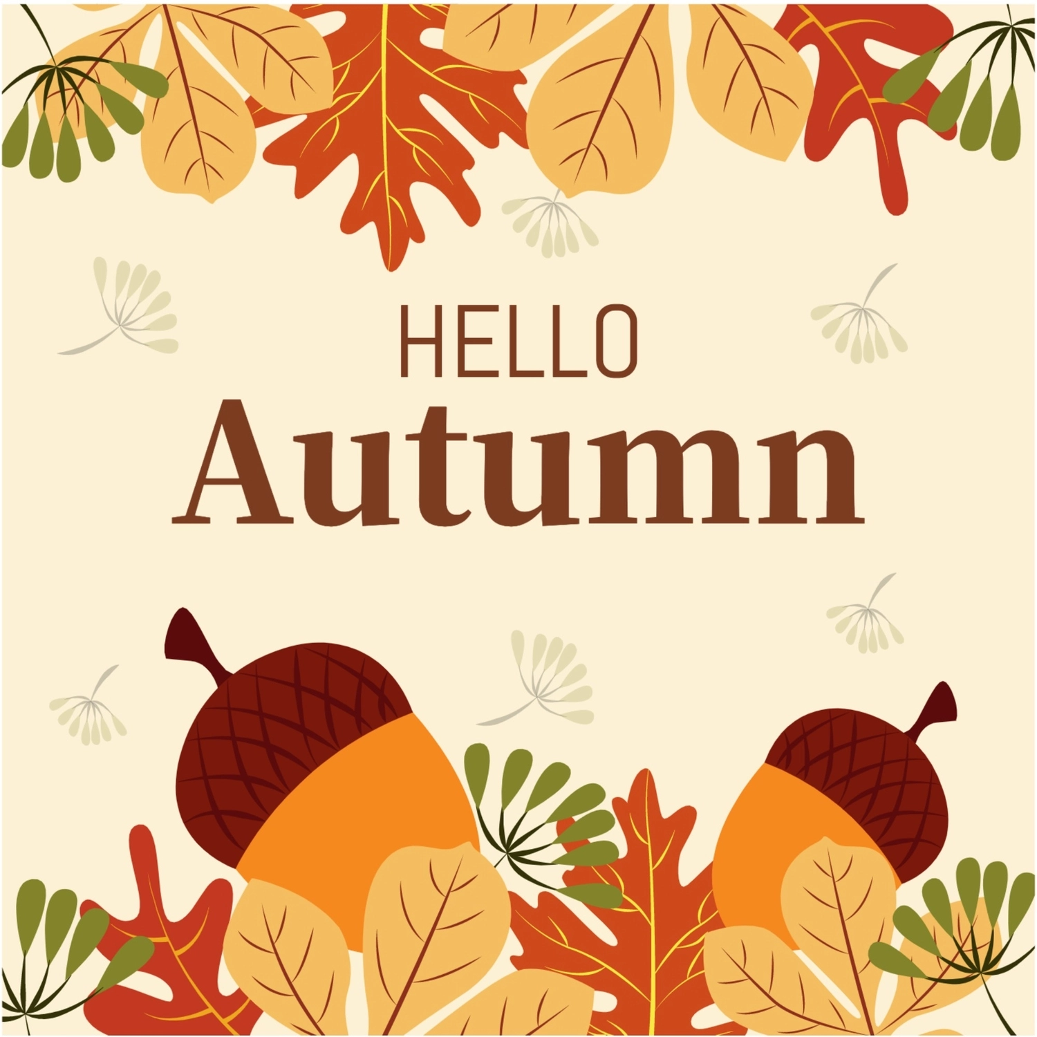 秋のグリーティングカード　どんぐり, もみじ, 作成, デザイン, メッセージカードテンプレート