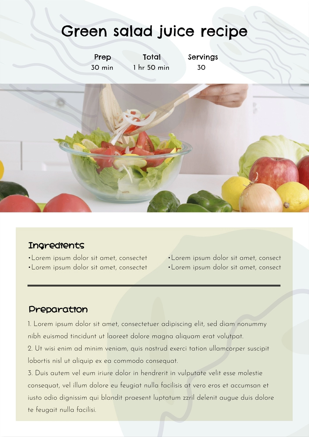 グリーンサラダジューシーレシピ, breakfast, Recipe card, create, Recipe Card template