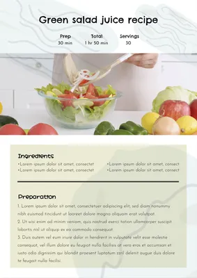 グリーンサラダジューシーレシピ, recipe, juice, vegetable, Recipe Card template