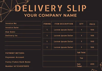 黒背景の納品書, delivery slip, template, Layout, Delivery Slip template