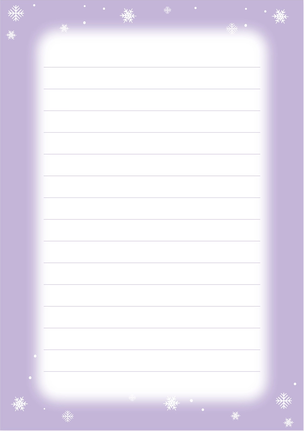 便箋（雪の結晶薄紫色フレーム）, シンプル, スッキリ, 絵ハガキ, 便箋テンプレート