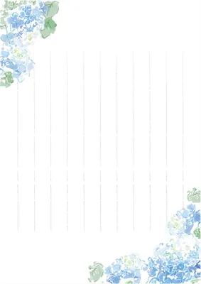 青の花の飾り枠便箋, 縦書き, 水彩, おしゃれ, 便箋テンプレート