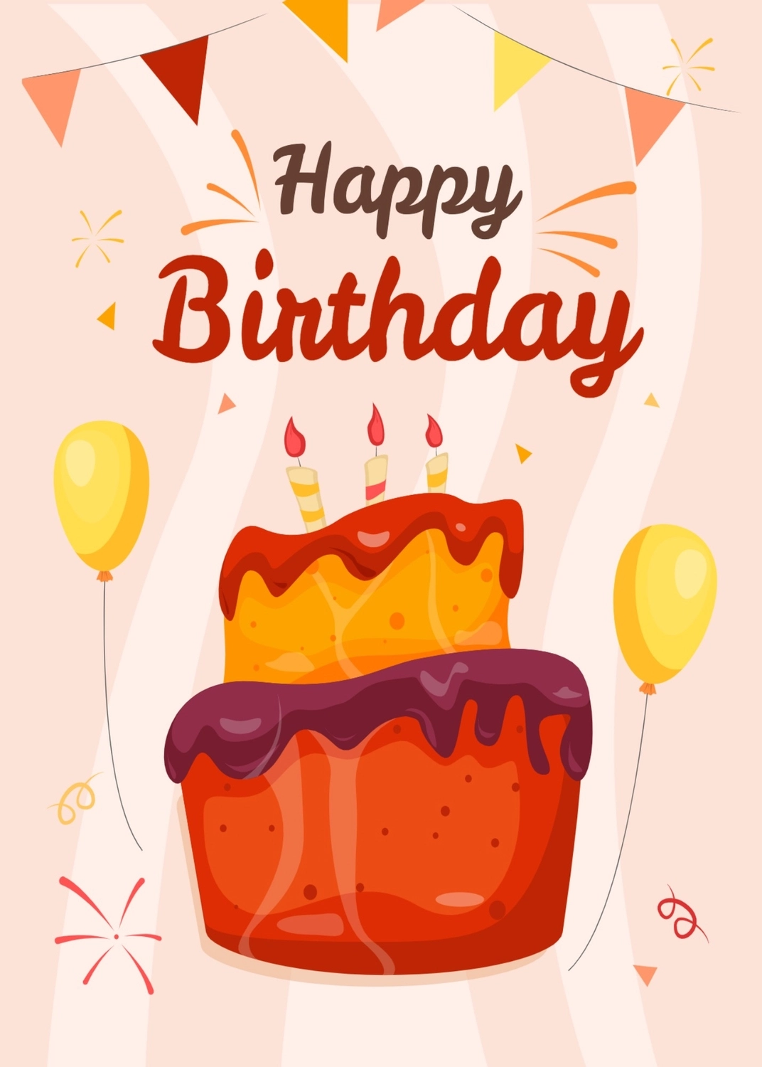2段の誕生日ケーキ　赤系, 明色, バースデーカード, 作成, 誕生日カードテンプレート