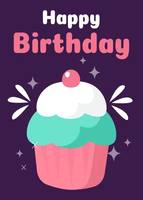 誕生日カード　カップケーキ, カップケーキ, 紺色, カラフル, 誕生日カードテンプレート