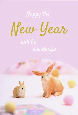 シュライヒ　2匹のうさぎ　パステルカラー, happy, new, year, New Year Card template